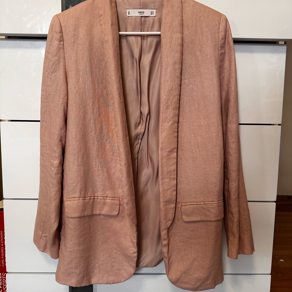 MNG Women's Blush Pink Blazer, 100 % linen.